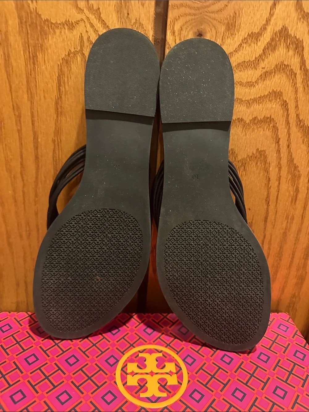 Tory Burch Navy Leather Toe-Post Sandals with Gold Logo